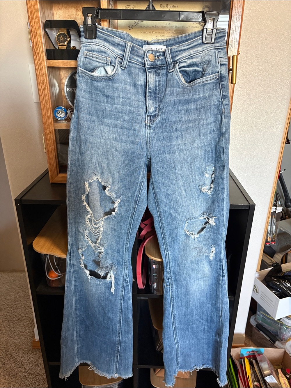 Flying Monkey Distressed Light Blue Ripped Straight-Leg Jeans